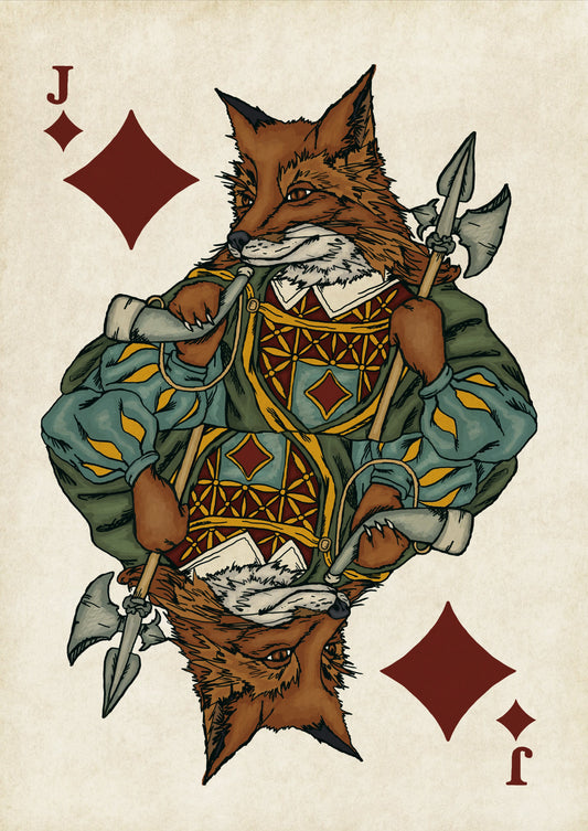 Jack of Diamonds Fox Illustration. 
