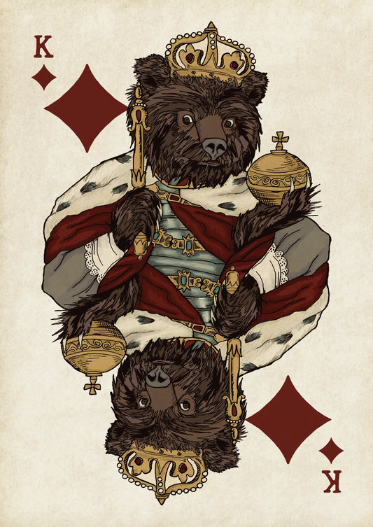 Animal Playing Card Illustration, Bear King of Diamonds